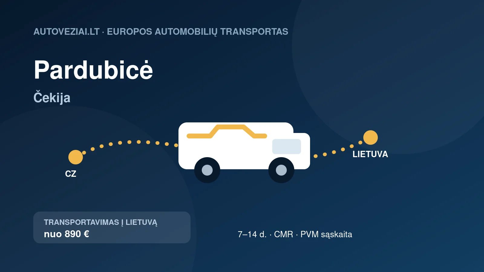 Automobilio pervežimas iš Pardubicės į Lietuvą