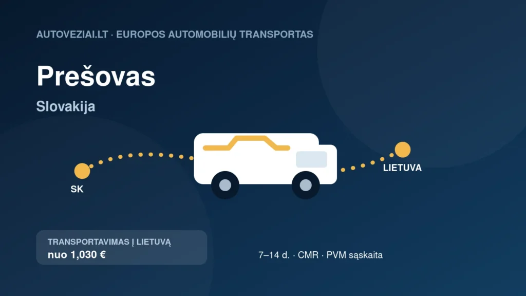 Automobilio pervežimas iš Prešovo į Lietuvą